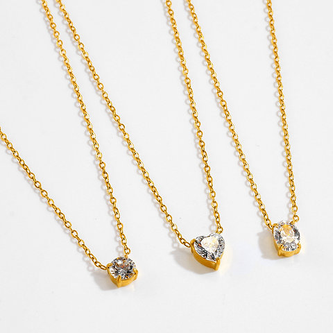 Cross-Border Exclusive Heart-Shaped  Zircon Necklace & Stainless Steel Geometric