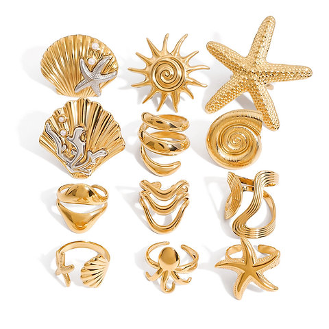 316L Stainless Steel Starfish Shell Ring | 18K PVD Gold OEM Jewelry