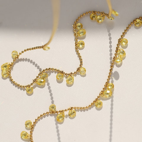 Galaxy-Inspired Yellow CZ Teardrop Necklace – Stainless Steel | Custom Logo