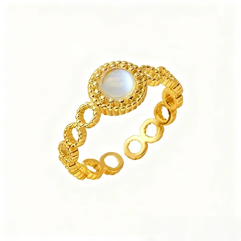 Adjustable Moonstone Chain Ring Opening design ring with Moonstone