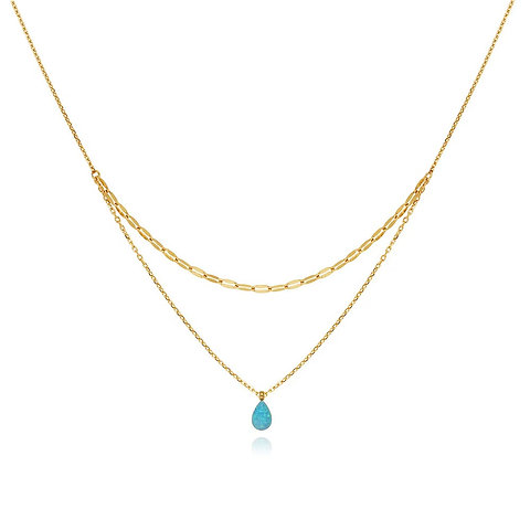 Tear Drop opal double layer necklace