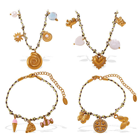 Stainless Steel Ocean Charm Rope Jewelry Set – DIY Necklace and Bracelet