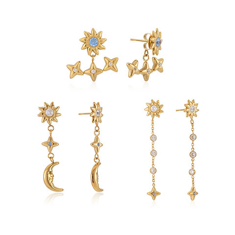316L Stainless Steel Zircon Tassel Stud Earrings Moon Sun Earrings | OEM Jewelry