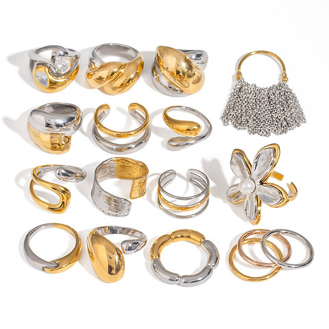 Gold and silver two-tone stainless steel  rings, vintage French-style