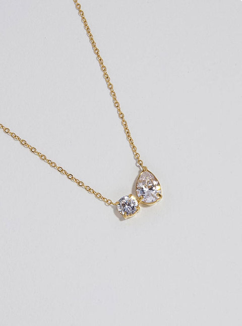 Affordable Luxury 18K Gold-Plated Teardrop Double Zircon Necklace chocker chain