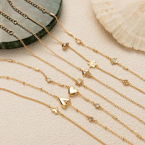 Adjustable Heart sun sta Charm Bracelet – 18K Gold Vacuum-Plated Stainless Steel