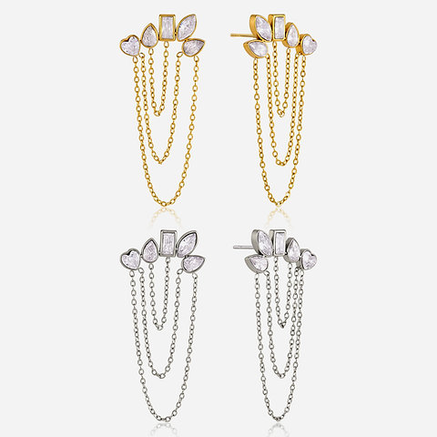 316L Stainless Steel CZ Tassel Earrings Wholesale | Waterproof PVD Gold Earrings