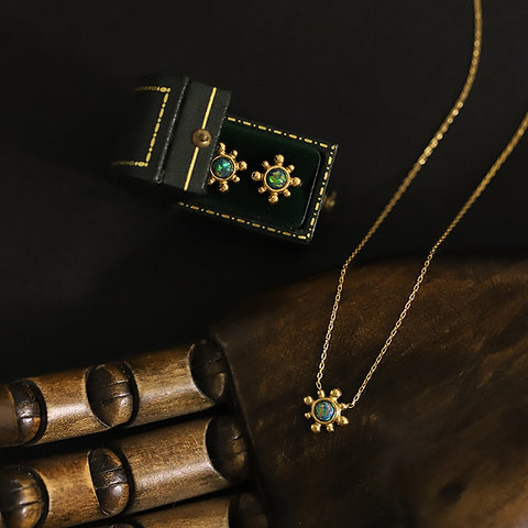 sun flower opal necklace and earrings