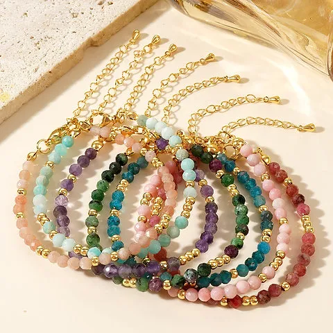 Customizable Natural Stone Beaded Bracelet – Stainless Steel Core | 16+5cm Adjus