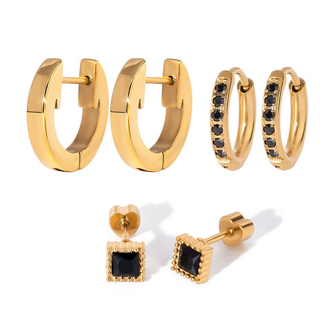 stack earrings black CZ Choop earrings square stud earrings