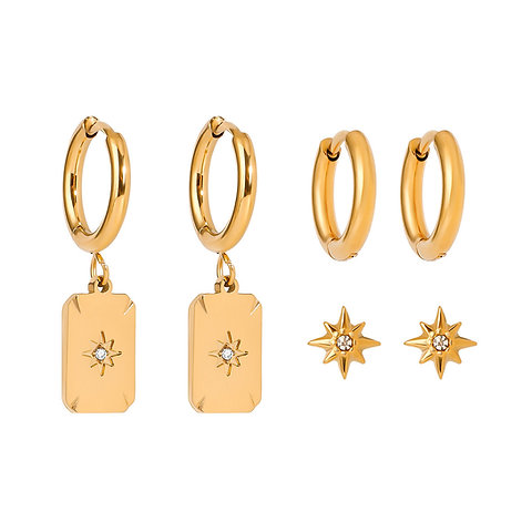 Pole star stud star hoop class hoop earrings 3pairs one set stack earrings