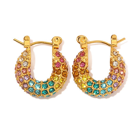 Rainbow diamond cubic zirconia earrings colorful hoop earrings