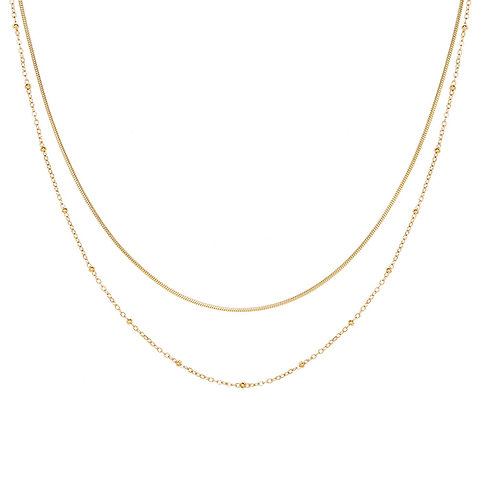 bean chain and bone  chain two layer necklace
