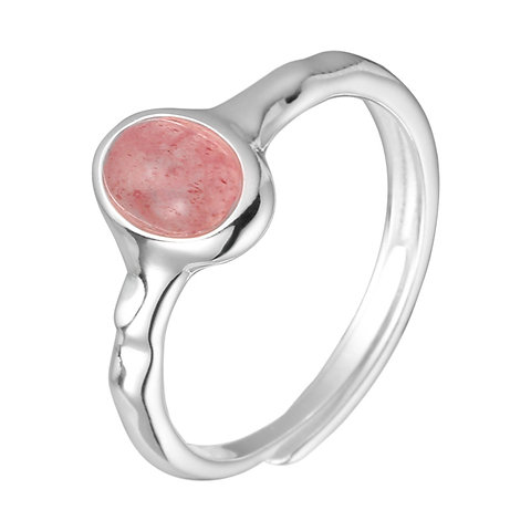 Strawberry Crystal Oval Ring for Women – Minimalist natural stone ring