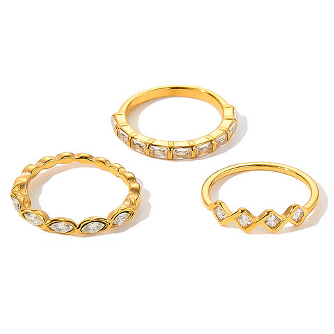 Minimalist Geometric Zircon Rings | 316L Stainless Steel OEM Jewelry
