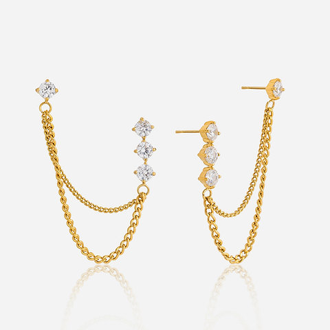 316L Stainless Steel Zircon Tassel Earrings | 18K PVD Gold OEM Jewelry