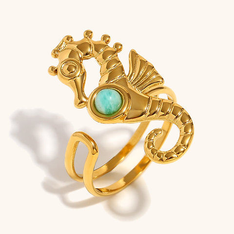 Chic Seahorse Ring with Natural & Synthetic Gemstones – Creative & Unique Design