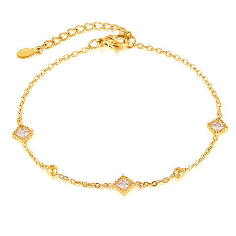 French Vintage Stainless Steel Bracelet – Square CZ Accent | Custom Logo Availab