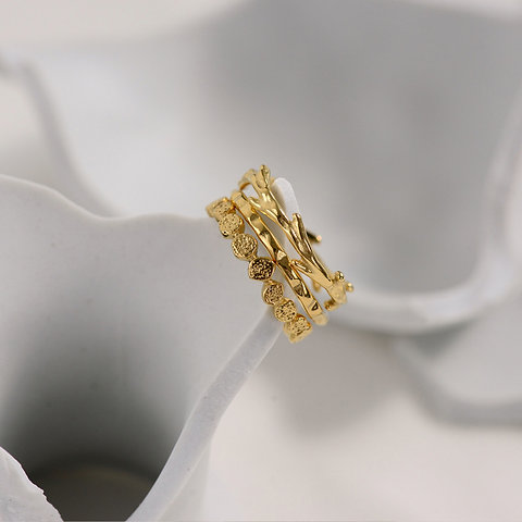 set of 3 rings branch ring dots ring and hammer ring