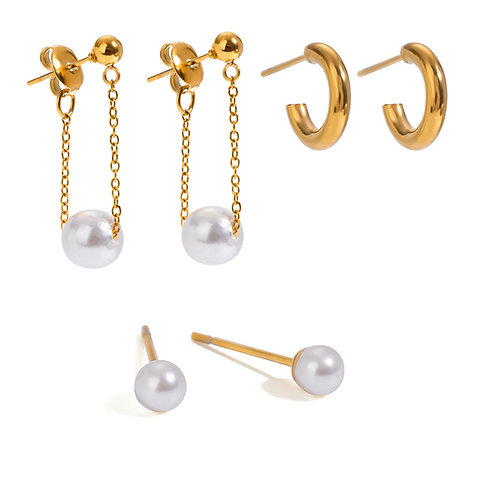 Pearl stack earrings chain pearl stud earrings ball pearl stud c shape stud