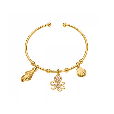 Stainless Steel Ocean Charm Cuff Bracelet Shell and Octopus Jewelry Wholesale