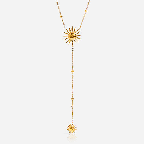 316L Stainless Steel Sun Pendant Lariat Necklace | 18K PVD Gold OEM