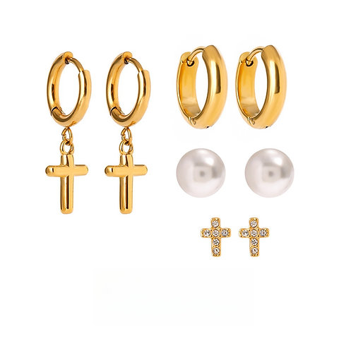 Cross hoop cz cross hoop earrings classic hoop earrings stack earrings 4pairs