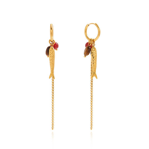 18K PVD Gold 316L Stainless Steel Agate Fish Tassel Earrings