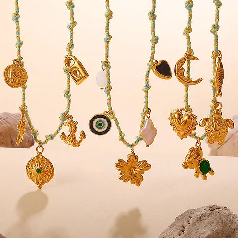 Stainless Steel Ocean Charm Rope Jewelry Set – DIY Necklace & Bracelet