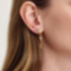 moon sun tassel earrings worn on model ear 316L stainless steel zircon movement earrings gold jewelry lifestyle shot
