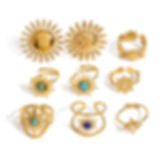 European  stainless steel natural stone open rings, high-end golden ring