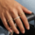 Minimalist geometric zircon rings in stainless steel with 18K PVD gold plating on model