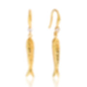 316L stainless steel fish earrings with cubic zirconia and PVD gold plating